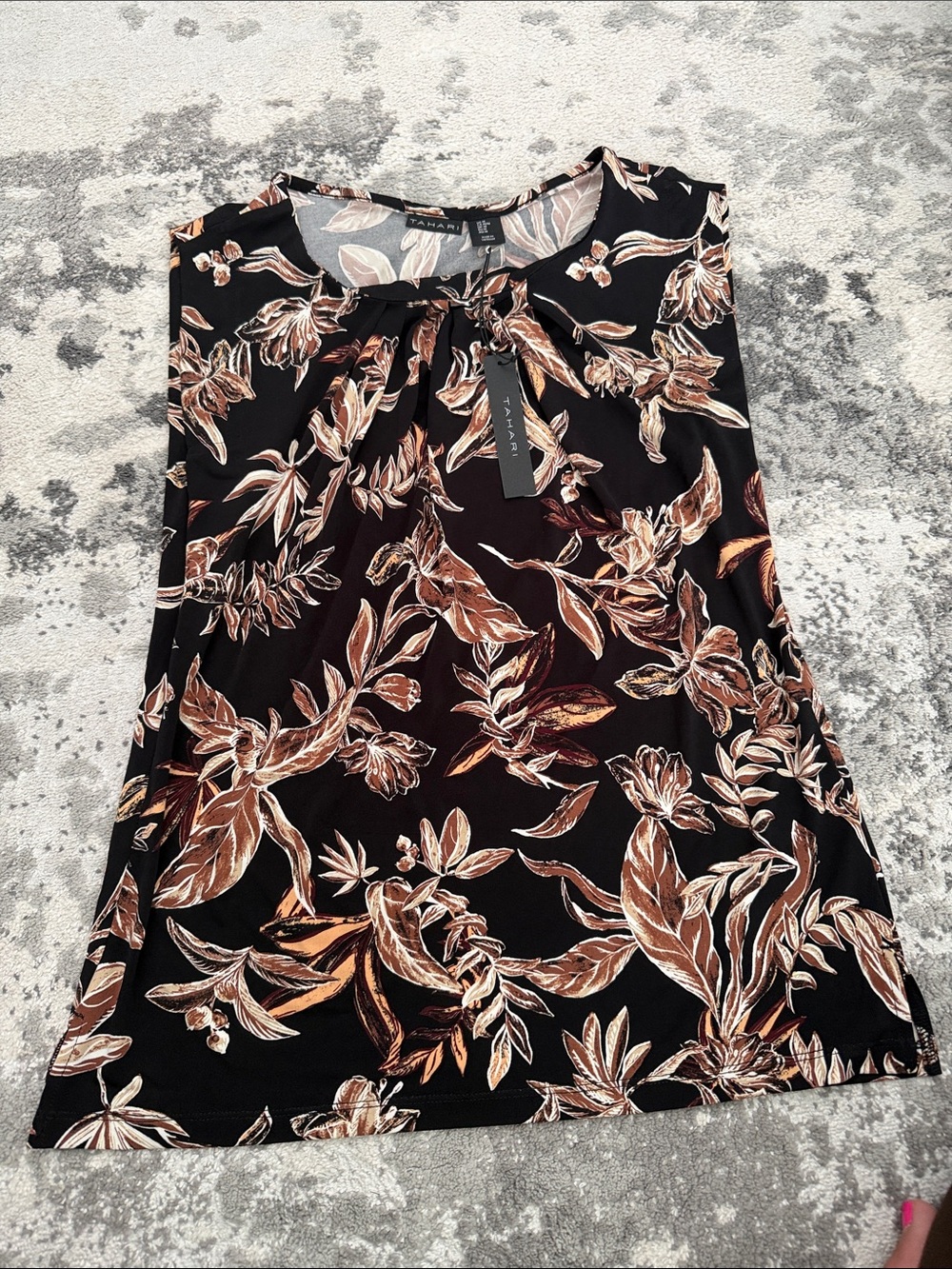 Tahari Black Floral Camisole with Brown and Cream Print
